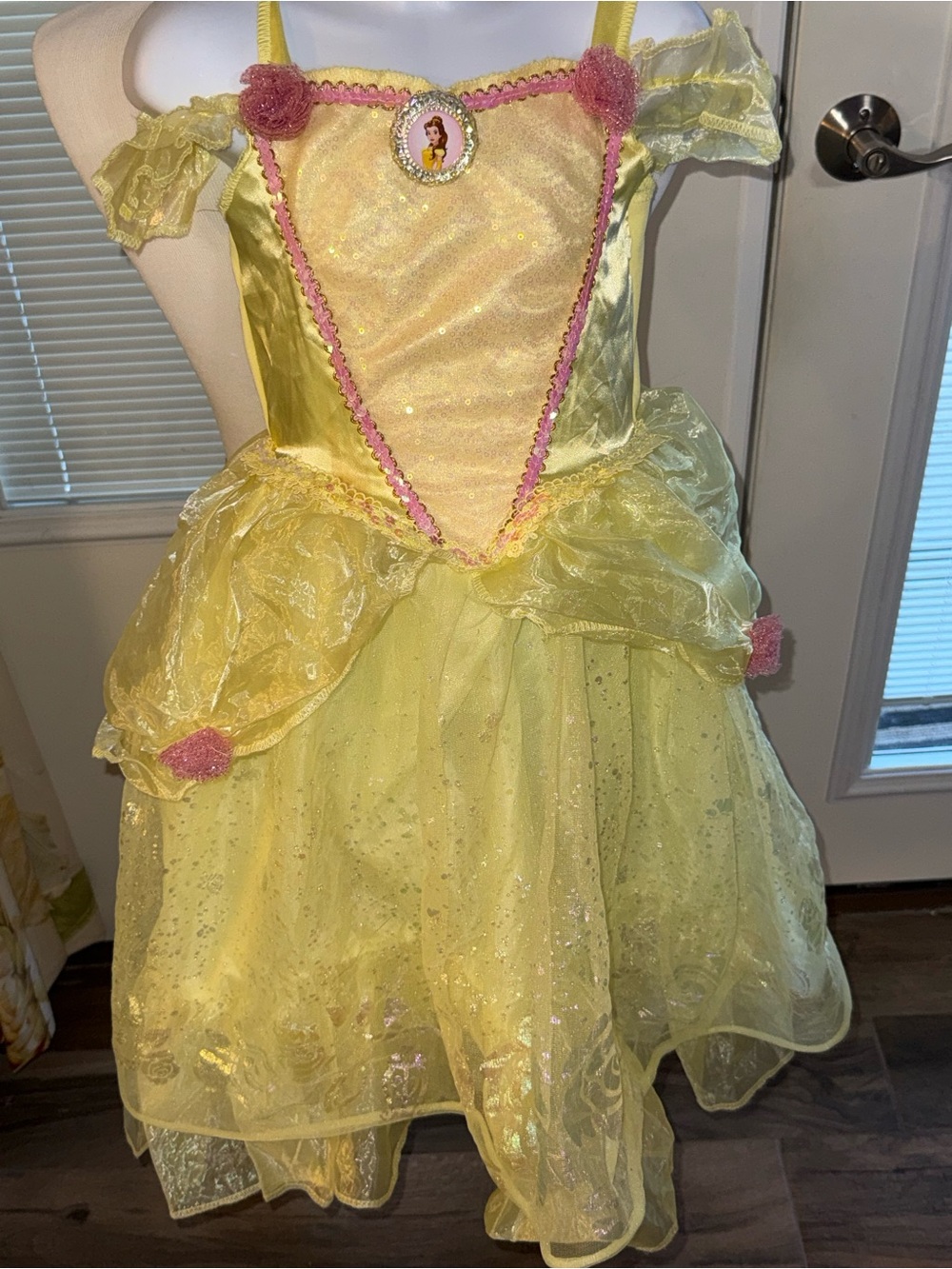 Disney Belle Yellow Princess Kids Costume with Pink Trim